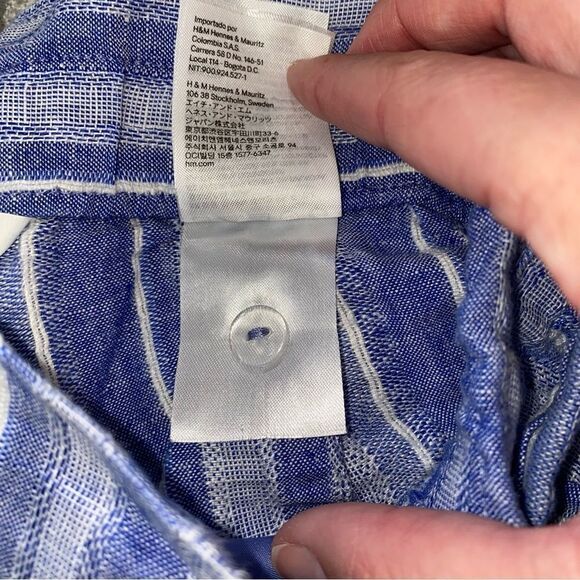 Womens Linen Blend Striped High Rise Tie Waist Casual Shorts Blue White Size 6 - Picture 4 of 7